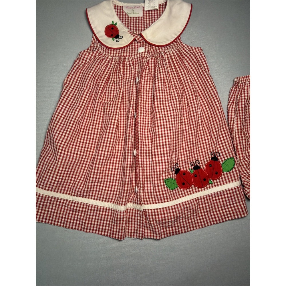 Vintage Y2K Ladybug Seersucker Dress Size 4t Rare Too By Rare Editions - Picture 9 of 16